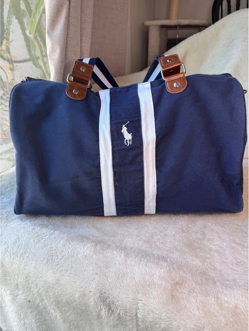 Vintage Polo Ralph Lauren Navy Blue Canvas Duffel / Weekender Bag